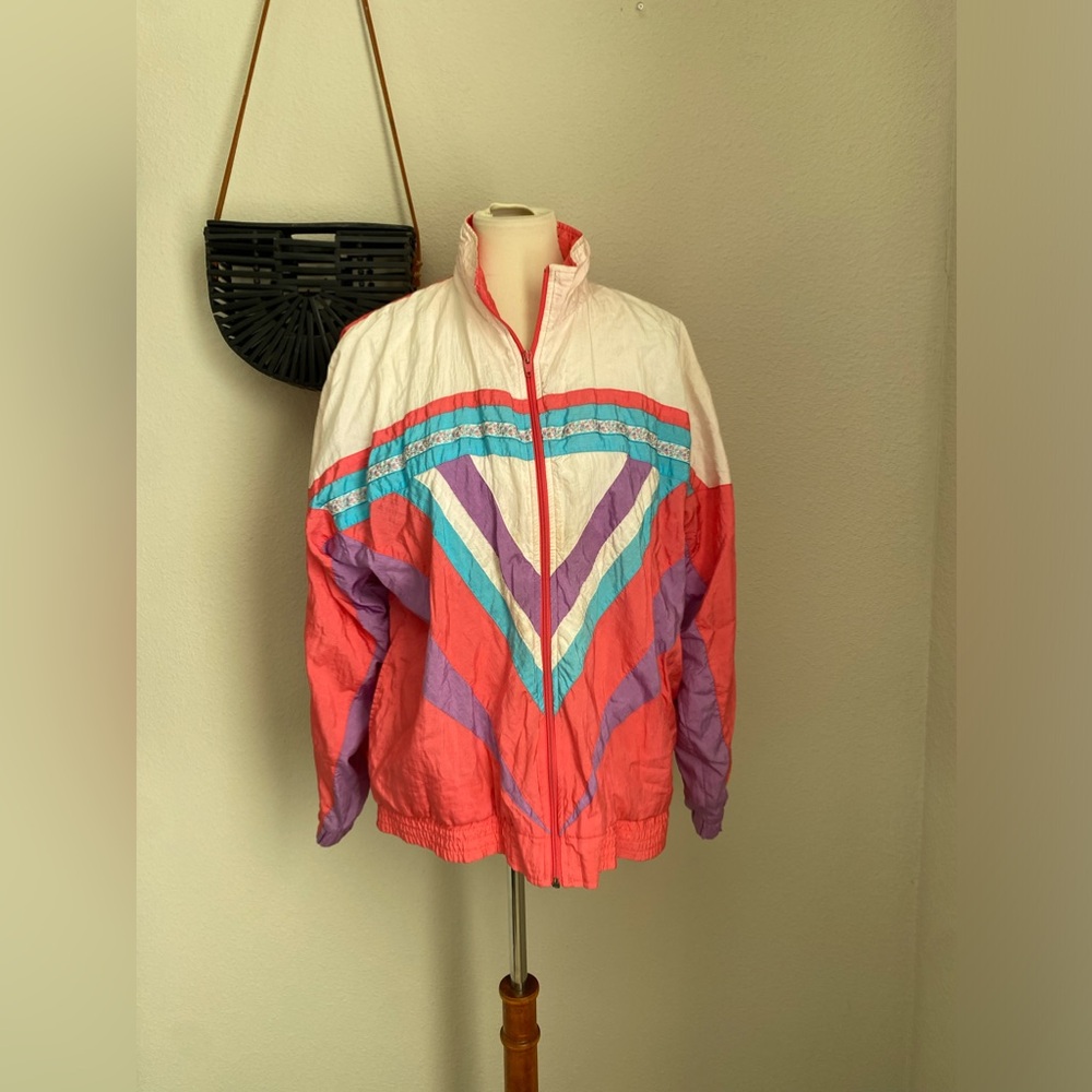 Vintage 90s Bolo Spirit Floral Pink Windbreaker Tracksuit Zip Jacket, Size Large